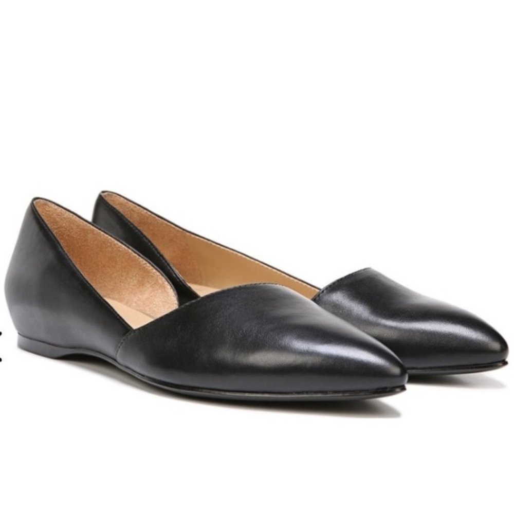 9.5W 9.5 WIDE Naturalizer Black Leather D'Orsay Slip On Point Toe Flats NEW